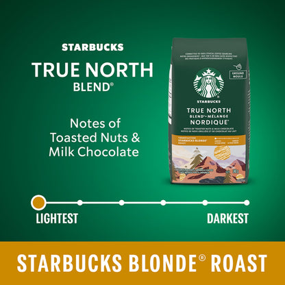 Starbucks True North Light Roast Ground Coffee - 100% Arabica Beans, 340g x 6 Pack (2040g Total)
