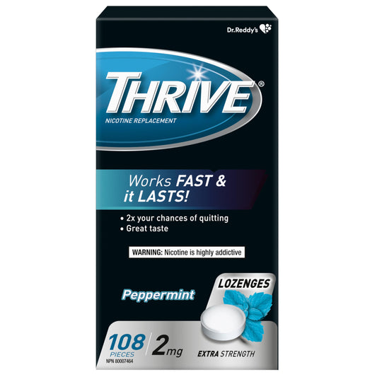 Thrive Nicotine Replacement Lozenges, 2mg Extra Strength, Peppermint, 108 Count - Available at All In One Marketplace Canada
