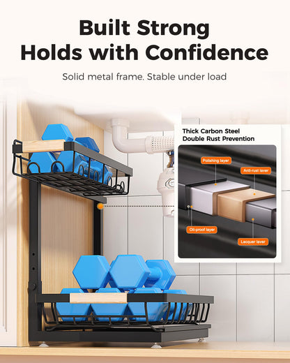 Sevenblue 2 Pack Under Sink Organizer, Height Adjustable 2 Tier Under Sink Organizer Kitchen, Multi-Purpose Storage Shelf for Kitchen Bathroom Cabinet (Black, Large) - Available at All In One Marketplace Canada