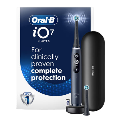 Oral-B iO Deep Clean + Protect Rechargeable Electric Toothbrush, Black with Visible Pressure Sensor, 5 Cleaning Settings, 2 Min Timer, a iO Series 7 Toothbrush, 2 Replacement Brush Heads, and Charging Travel Case - Available at All In One Marketplace Canada