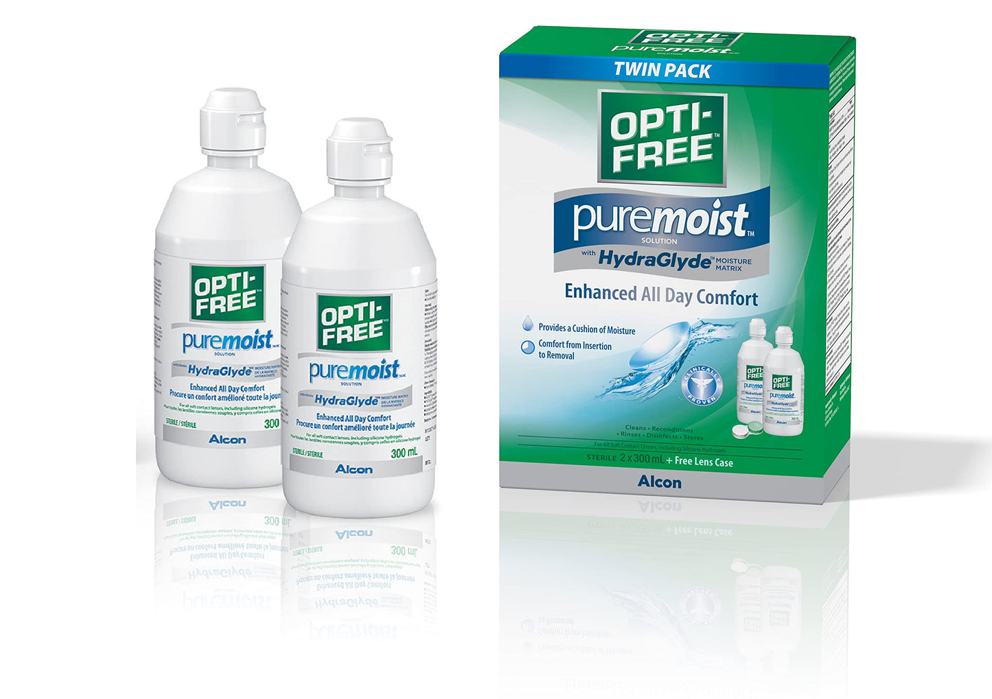 Opti-Free PureMoist with HydraGlyde Twin Pack, Multipurpose Contact Lens Solution, 2 x 300 ml - Available at All In One Marketplace Canada