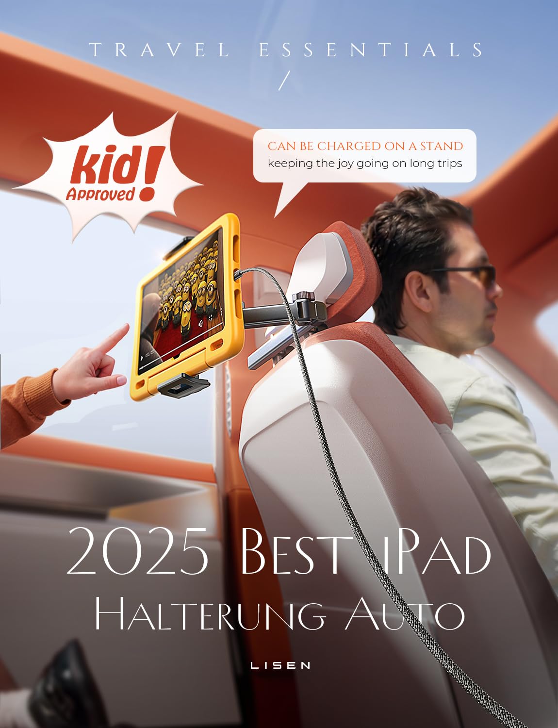 LISEN for iPad Tablet Holder for Car [3 in 1] Car Accessories iPad Holder Mount Back Seat for Car Headrest Video Kids Long Road Trip Car Essentials for 4.7-11" Tablet iPad Pro, Mini, Samsung (Black)