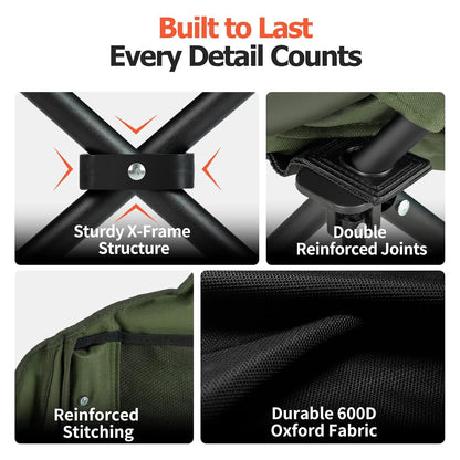 Overmont Oversized XL Camping Chair for Adults - 400lbs Support Heavy-Duty Padded Folding Chair with Side Pocket Cup Holder Cooling Bag for Outdoor Sports Garden Beach Fishing Lawn Green 🍁 All In One Marketplace Canada