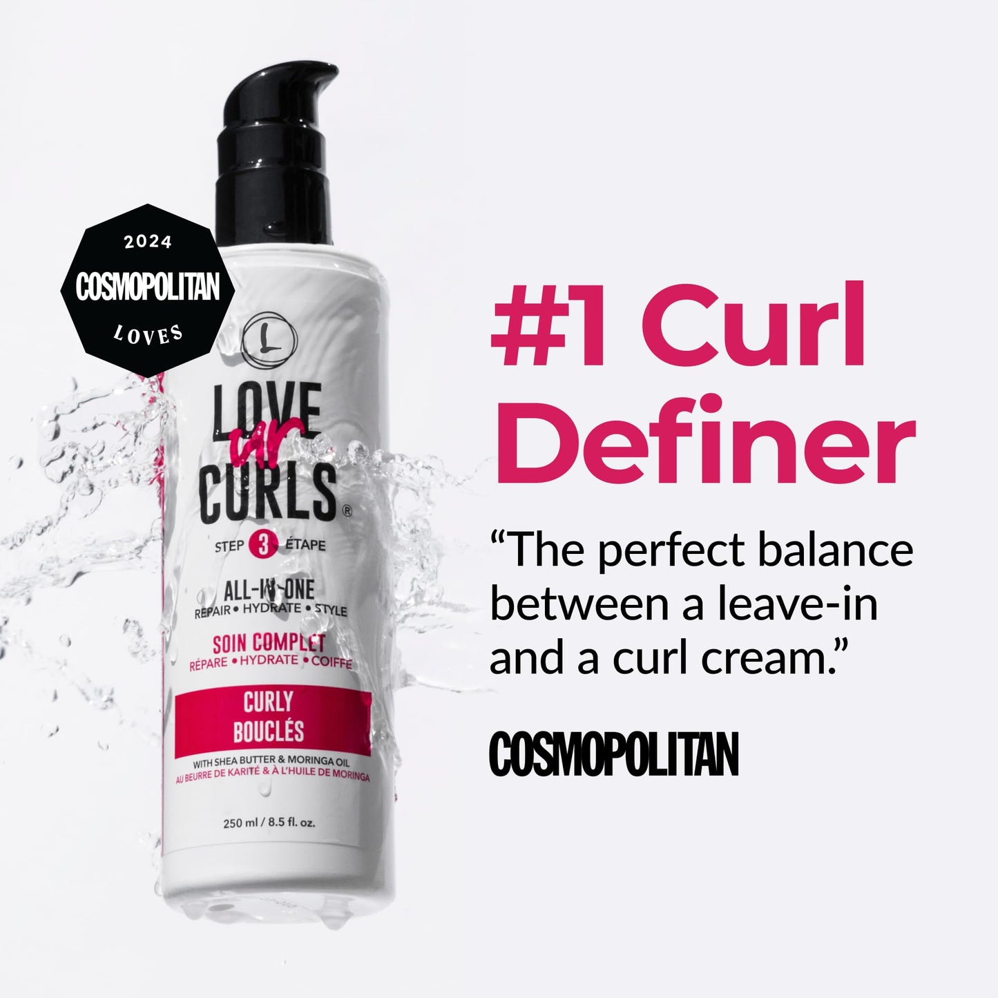 Love Ur Curls - All in One Curl Cream Styler, Curling Cream for Curly Hair, Repair, Define, Hydrate & Style, Anti Frizz with Shea Butter, 250mL - Available at All In One Marketplace Canada