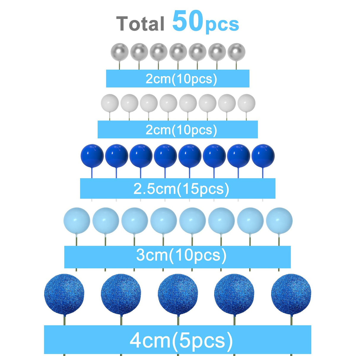 ASTARON 50 Pcs Ball Cake Topper Sticks Mini Balloons for Cake Decorating Supplies Foam Balls Cake decorations for Baby Shower Cake Birthday Cake Toppers Decorations (Blue Series) 🍁 All In One Marketplace Canada