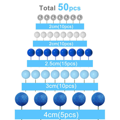 ASTARON 50 Pcs Ball Cake Topper Sticks Mini Balloons for Cake Decorating Supplies Foam Balls Cake decorations for Baby Shower Cake Birthday Cake Toppers Decorations (Blue Series) 🍁 All In One Marketplace Canada