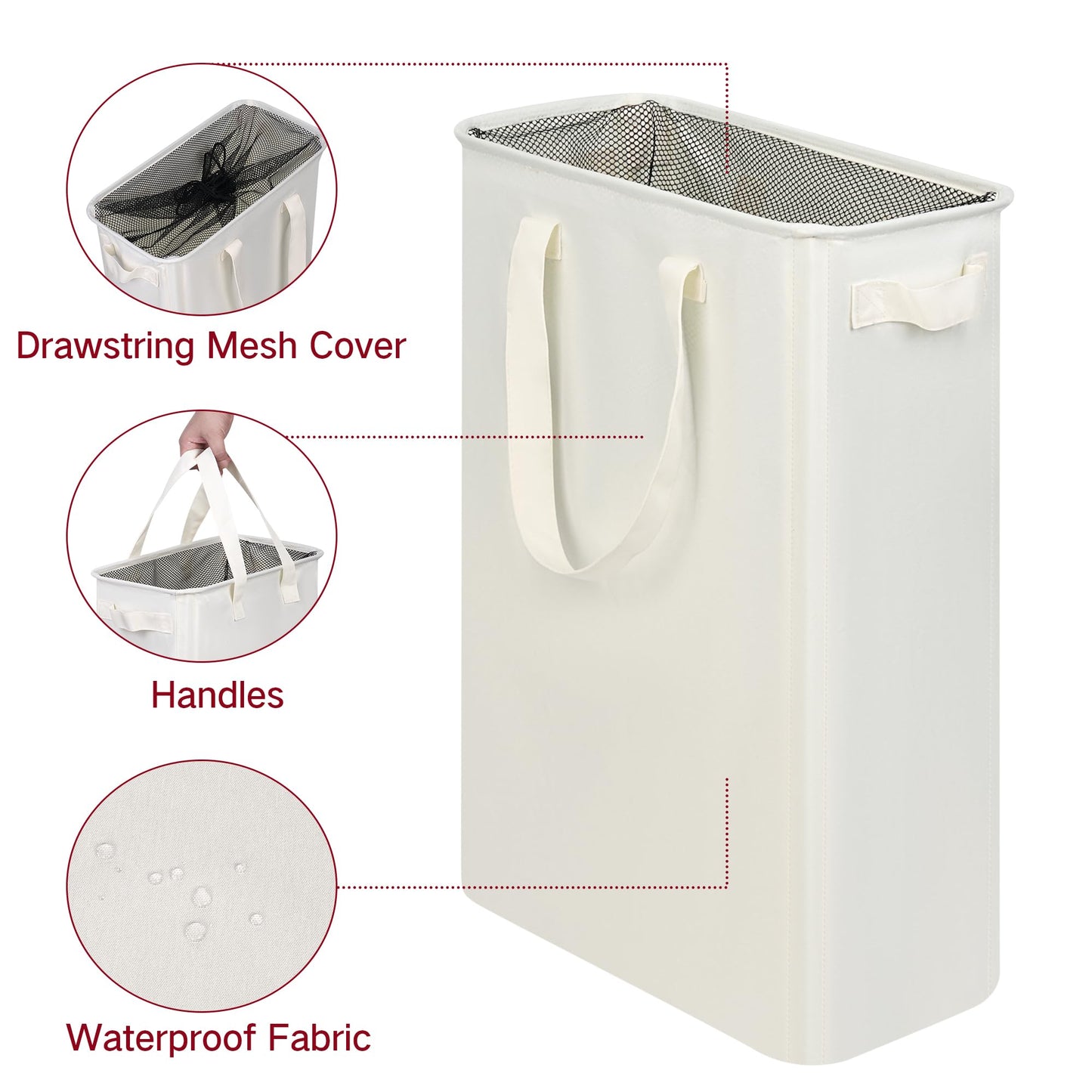 efluky Slim Laundry Hamper with Handles, Collapsible Small Hamper for Laundry, Dirty Clothes Basket for Bedroom, Dorm and Laundry Room, 48L (12.7 Gallon) Beige - Available at All In One Marketplace Canada