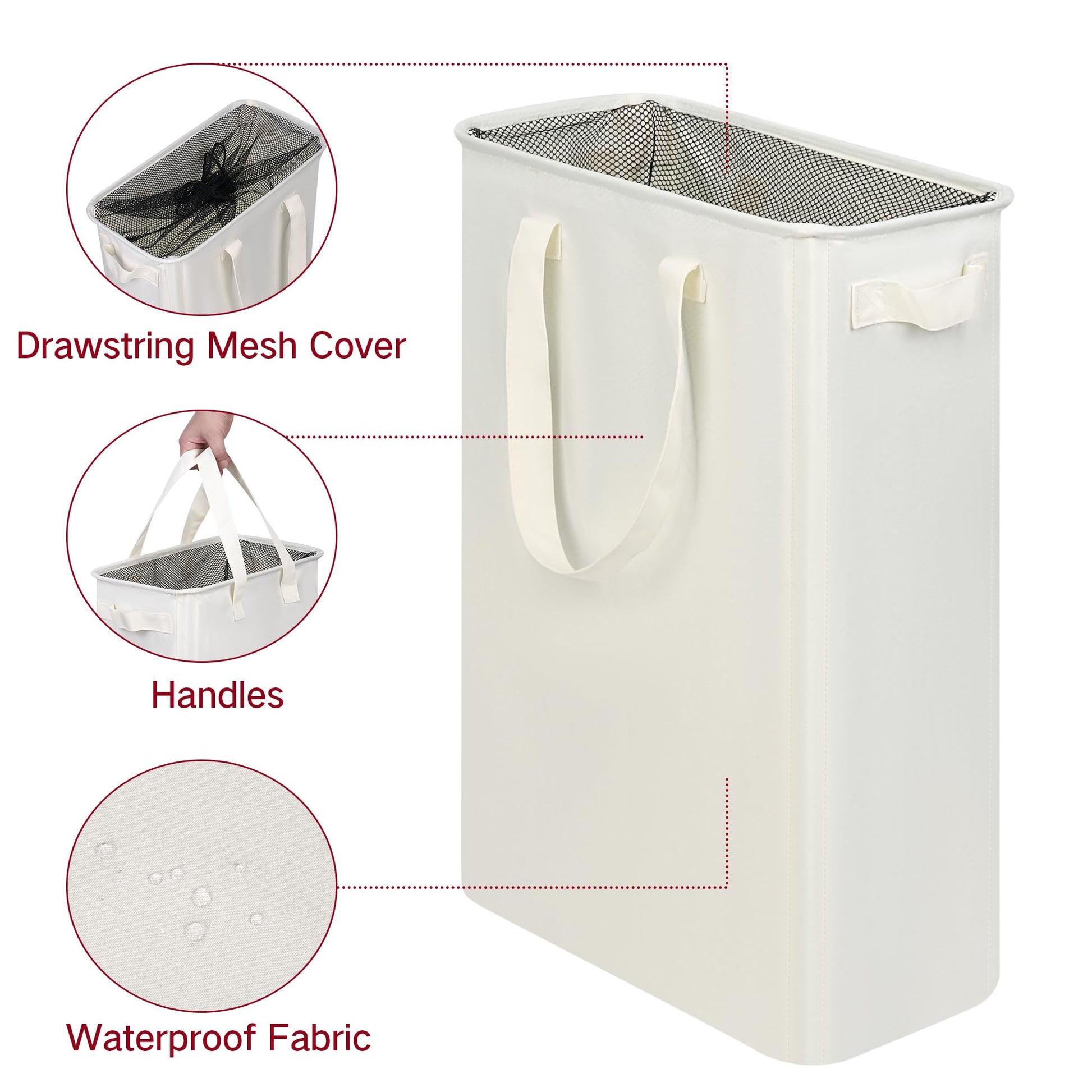efluky Slim Laundry Hamper with Handles, Collapsible Small Hamper for Laundry, Dirty Clothes Basket for Bedroom, Dorm and Laundry Room, 48L (12.7 Gallon) Beige - Available at All In One Marketplace Canada