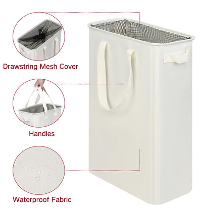 efluky Slim Laundry Hamper with Handles, Collapsible Small Hamper for Laundry, Dirty Clothes Basket for Bedroom, Dorm and Laundry Room, 48L (12.7 Gallon) Beige - Available at All In One Marketplace Canada