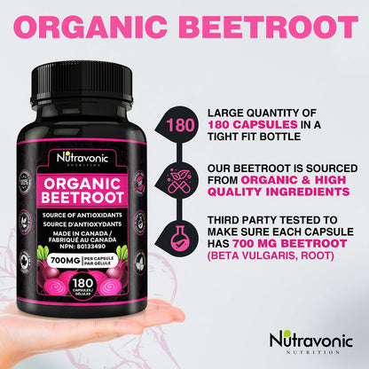 *BONUS SIZE* 180 Capsules of High Potency Organic Beetroot Capsules | 1,400mg per serving (700mg per capsule x2) Canadian Made Beet Root Powder | Antioxidant Support | Support Active Energy Lifestyle | A Natural Super Food | Quality Assured - Available at All In One Marketplace Canada