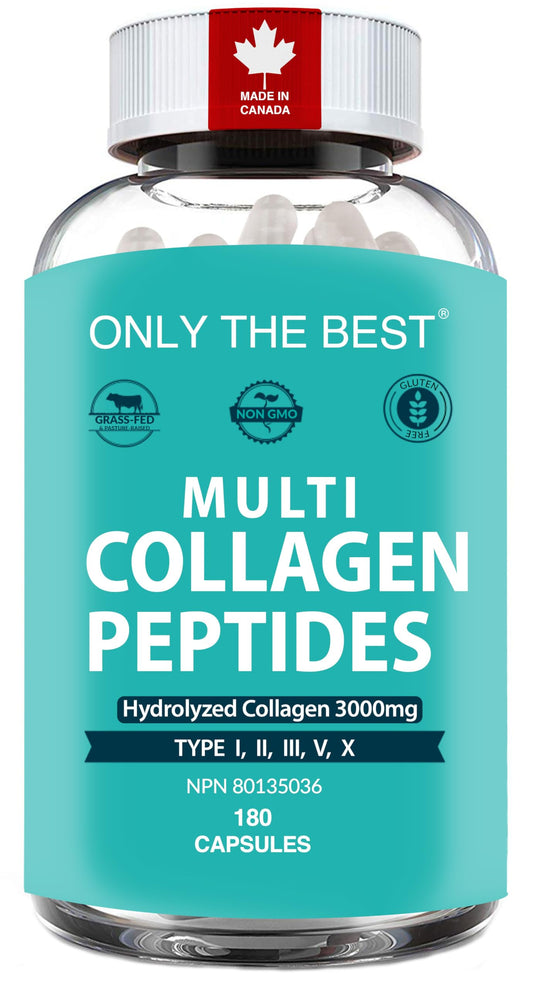 Premium Multi Collagen Peptides Capsules 3000mg - Types I, II, III, V, X To Support Skin, Hair, Nails & Bones - Helps Maintain Strong Joints, Ligaments, Muscles, & Digestive Health* - Hydrolyzed Collagen Supplement 180 Capsules - Available at All In One Marketplace Canada