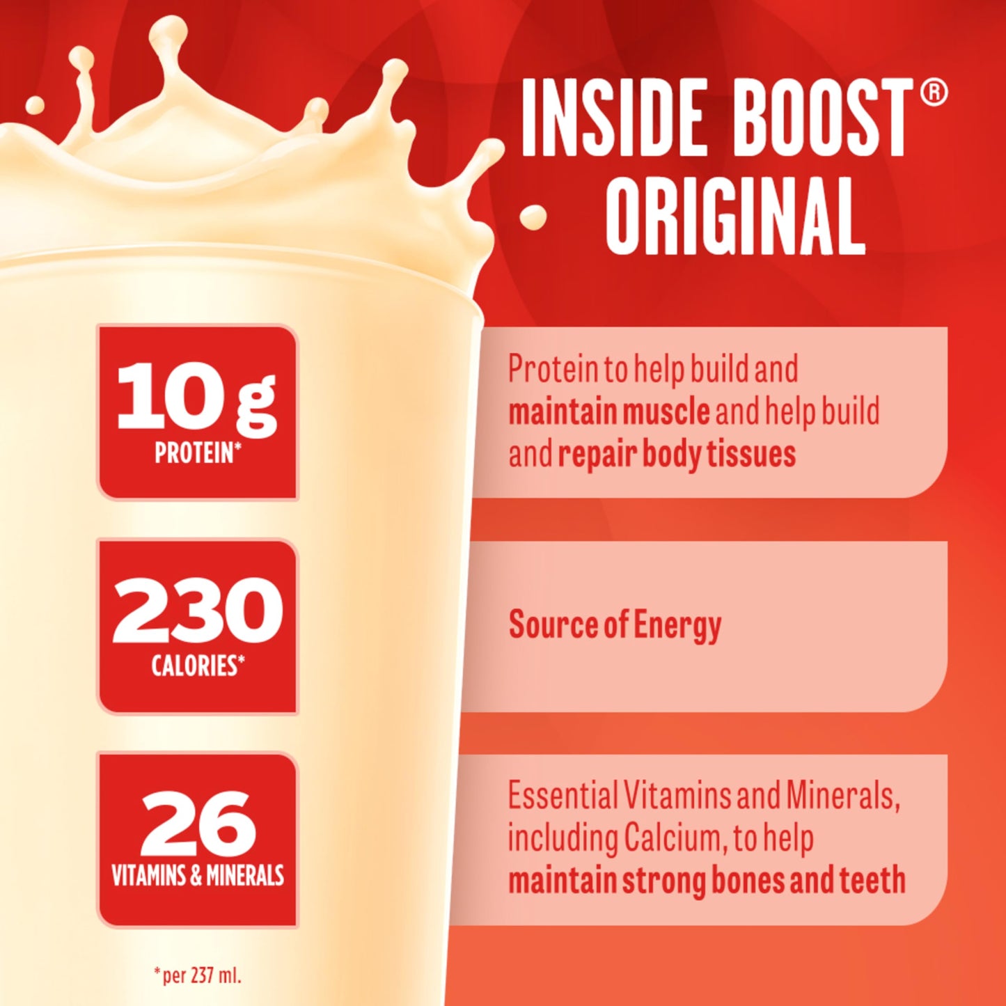 BOOST Original Vanilla Meal Replacement Drink – 6 Pack (237ml each), Case of 4