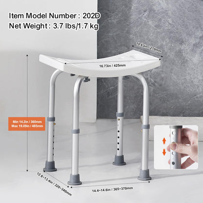 VEVOR Shower Chair, Adjustable Height Shower Stool with Built-in Handles, Shower Seat for Inside Shower or Tub, Non-Slip Bench Bathtub Stool Seat for Elderly Disabled Handicap, 158.8 kg Capacity VEVOR