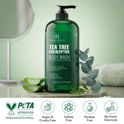 Botanic Hearth Eucalyptus Tea Tree Body Wash | Shower Gel - 16 fl oz | for Men and Women | Antifungal, Moisturizing & Soothing Formula with Natural Oils - Available at All In One Marketplace Canada