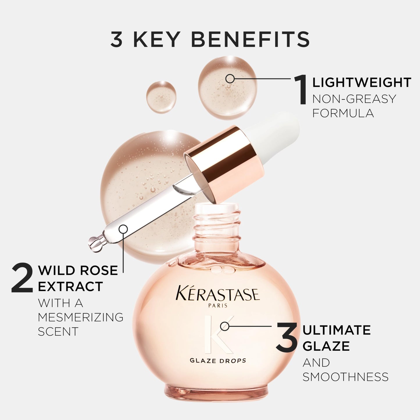 Kérastase Hair Gloss Oil, Gloss Absolu Anti-frizz Drops, Glossy & illuminating oil, Adds Shine, No Greasy Touch, For All Hair Types, Vegan Formula with Wild rose in Oil, 45 ml - Available at All In One Marketplace Canada