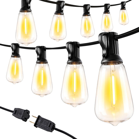 Lomotech Outdoor String Lights, 50Ft Patio String Lights with 17+2 Shatterproof ST38 Vintage Edison Bulbs, Waterproof LED Connectable Hanging Outdoor Lights for Garden Yard Porch (Warm White) - Available at All In One Marketplace Canada