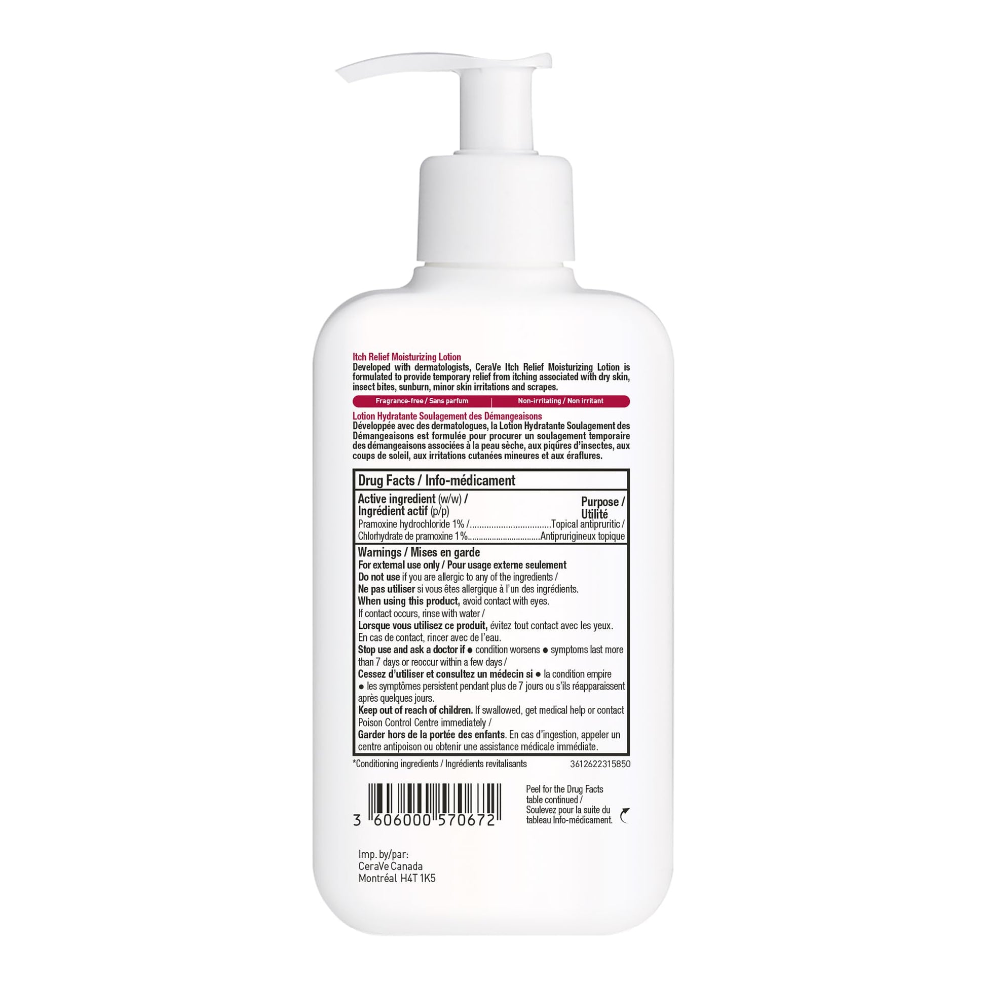 CeraVe Itchy Skin Relief Moisturizing Lotion. For Dry & Eczema-prone skin. Anti-itch cream for minor skin irritations, sunburn relief, insect bug bites & scrapes, 1% Pramoxine. Fragrance Free, 237ML - Available at All In One Marketplace Canada