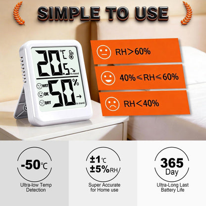 Ayawiss Room Thermometer Indoor Hygrometer with Celsius/Fahrenheit (℃/℉) Switch, Humidity Meter Gauge Digital Temperature and Humidity Sensor Monitor for Home Pets Plants - AAA Battery Included