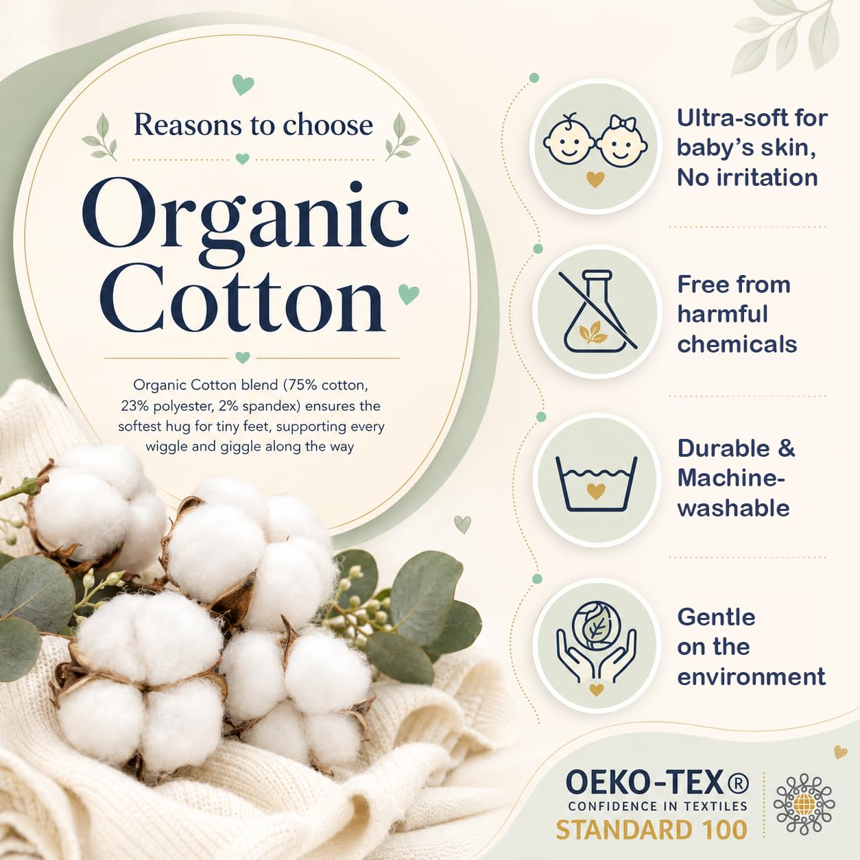Mother's Choice Organic Cotton Baby Socks 0–6 Months, 12 Pairs Newborn & Infant Socks Soft Hypoallergenic Breathable Gentle On Delicate Skin Stretch Fit Comfortable Daily Essentials For Little Ones - Available at All In One Marketplace Canada