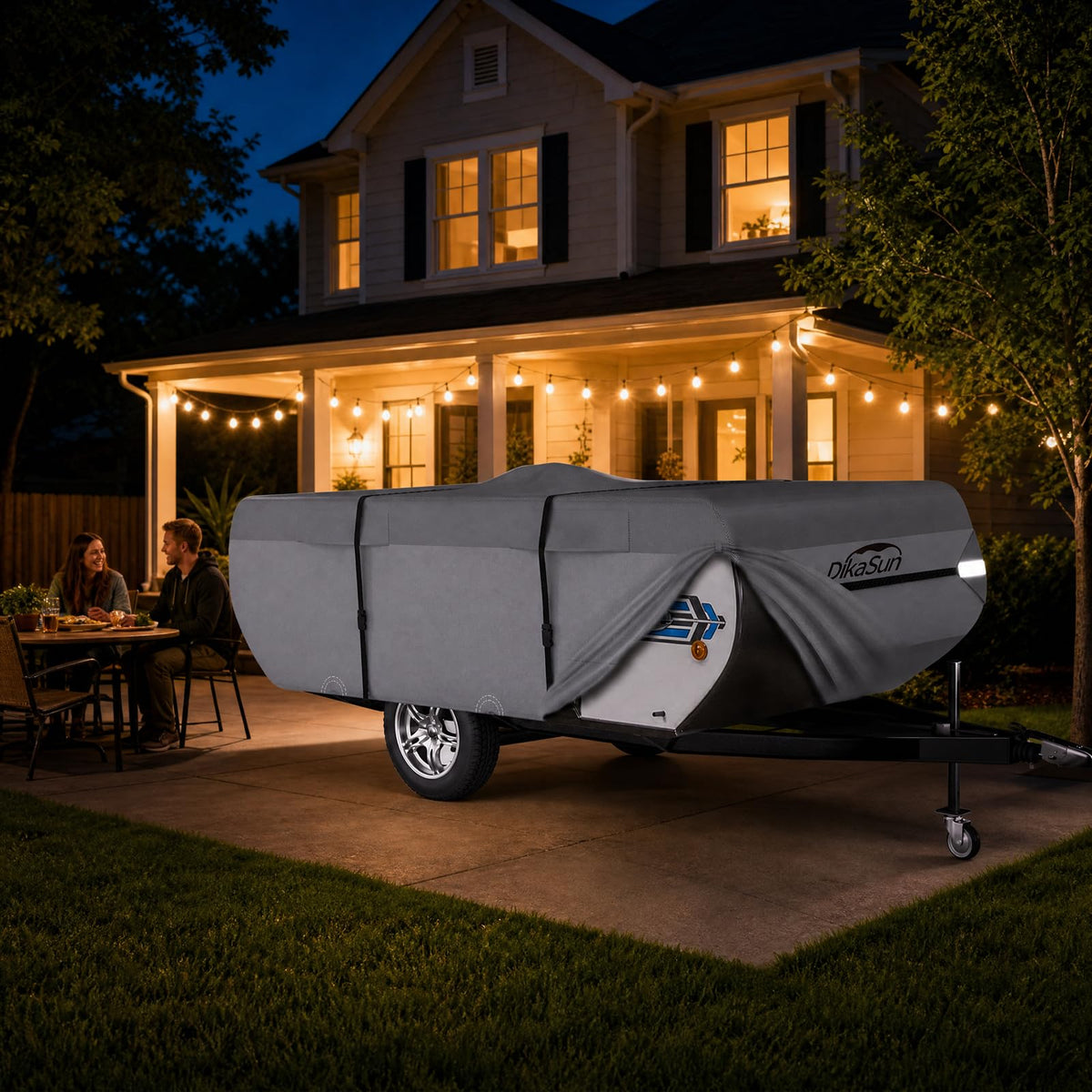 DikaSun Pop Up Camper Cover 10'-12', Upgraded 9-Layers Top Waterproof Pop-up Tent Trailer Cover Anti-UV Folding Camper RV Cover for Motor Home Winter Snow Protection 🍁 All In One Marketplace Canada