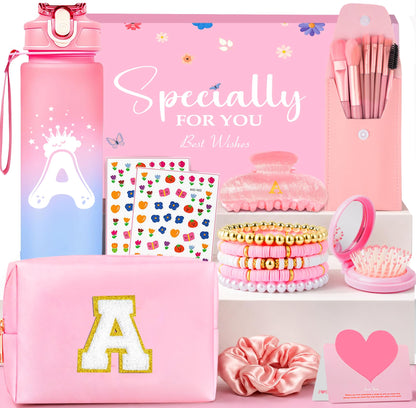 Initial Makeup Bag - Christmas Gifts for Her Birthday Gifts for 4 5 6 7 8 9 10 11 12 Year Old Teenage Girls, Personalized Teen Girl Stuff - Preppy Cosmetic Bags for Tween Girls Women (Pink A) 🍁 All In One Marketplace Canada