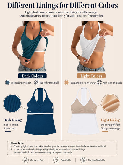 Danysu V Neck Cotton Tank Tops with Built-in Shelf Bra Sleeveless Racerback Fitted Basic Cami Shirts Black S