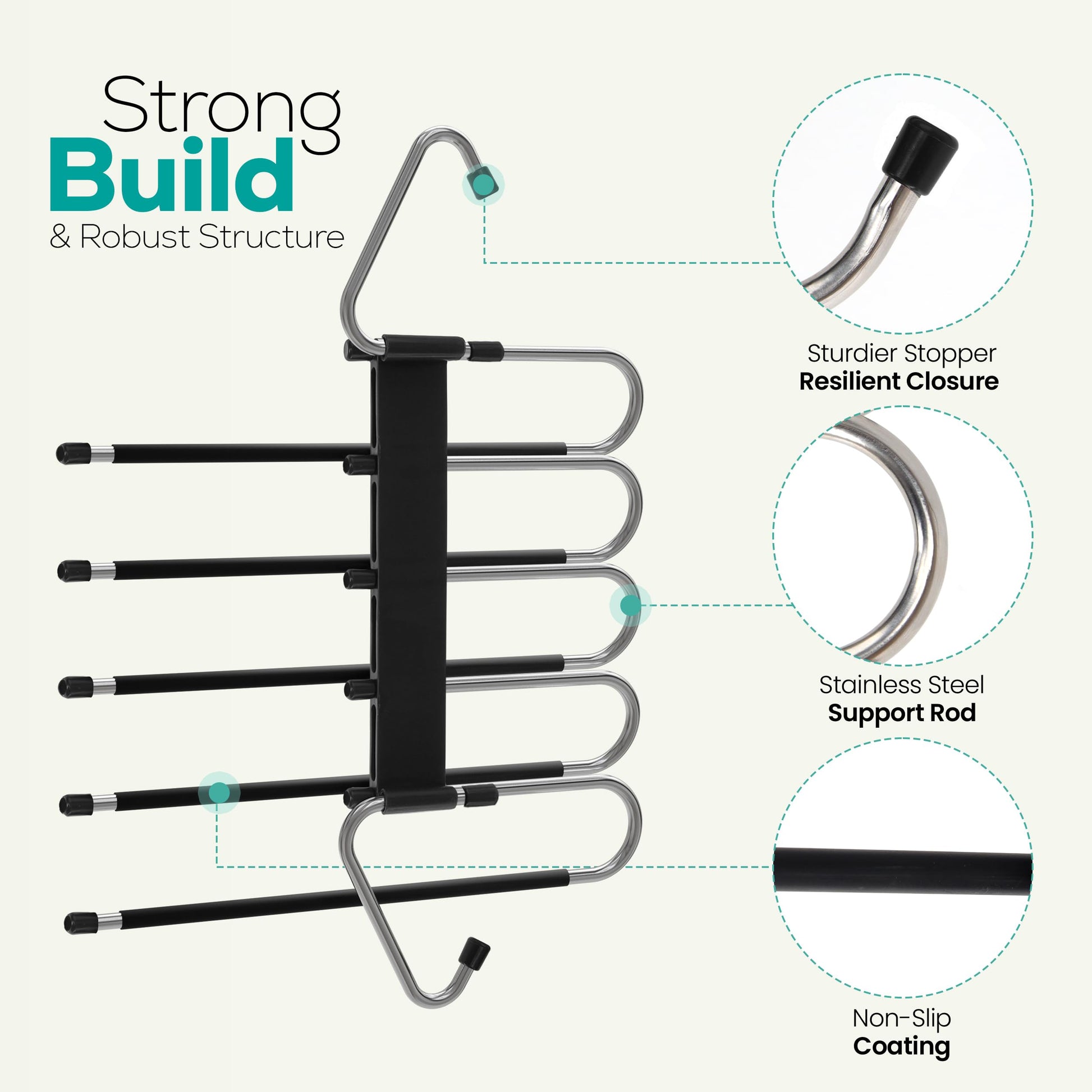 Utopia Home 2 Pack Pants Hangers Space Saving - Clothes Hanger with Stainless Steel Hook & Anti-Slip Design - Closet Organizer for Jeans, Trousers, Skirts, Scarf & Slacks (Black) - Available at All In One Marketplace Canada