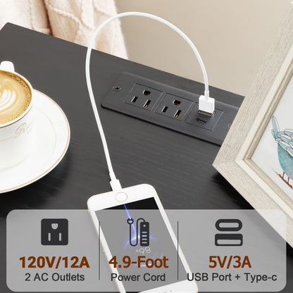 LOAKEKEL Night Stands Set 2, Bedside Table with Charging Station and LED Light, Nightstand with 2 AC Outlets and USB Ports, End Table with 2 Fabric Drawers for Bedroom, Living Room, Black, HETS02BK - Available at All In One Marketplace Canada