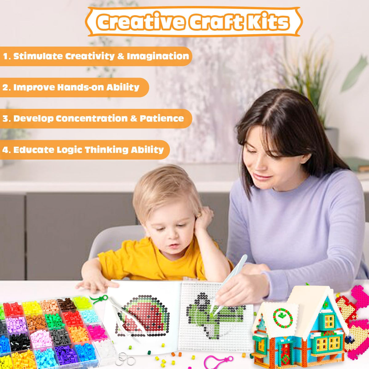 Fuse Beads Kit - 72 Colors 5mm Fuse Bead Set with Pegboards, Ironing Papers and Accessories, Fuse Beads 3 Boxes, DIY Craft Kits for Kids, Arts and Crafts Gifts for Girls & Boys Christmas Birthday 🍁 All In One Marketplace Canada