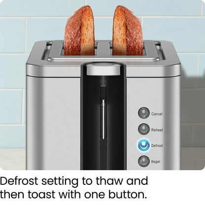 Chefman 2-Slice Pop-Up Stainless Steel Toaster w/ 7 Shade Settings, Extra Wide Slots for Toasting Bagels, Defrost/Reheat/Cancel Functions, Removable Crumb Tray, 850W, 120V, Silver - Available at All In One Marketplace Canada