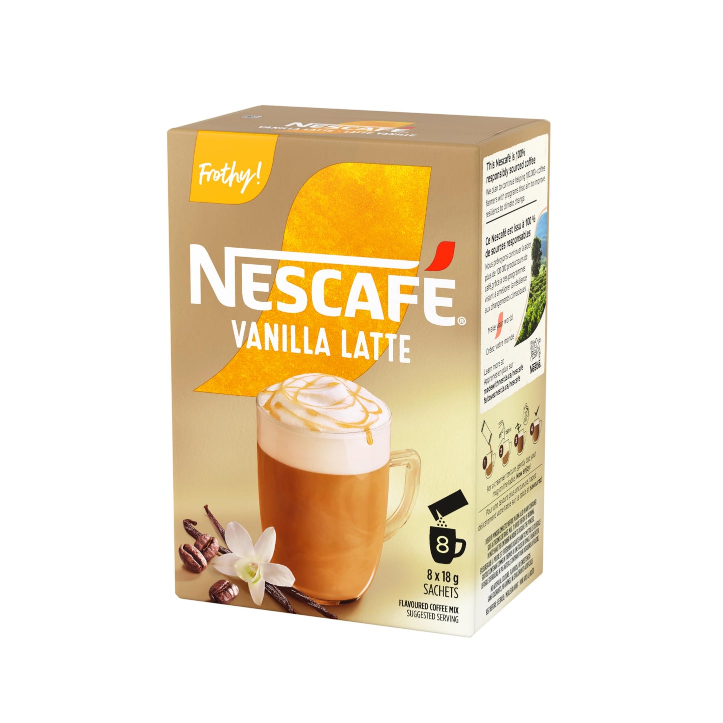 NESCAFÉ Gold Vanilla Latte Instant Coffee Mix – 48 Single-Serve Sachets (6 Boxes)