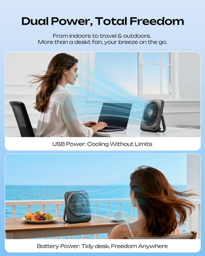 Otlonpe Personal Rechargeable Desk Fan Portable, 4000mAh 5-22 Hrs, Small Quiet Battery Powered Portable Fans for Bedroom Travel Office Home Table, Led Display, Cordless, 4-Speed, 6.5 Inch (Black)