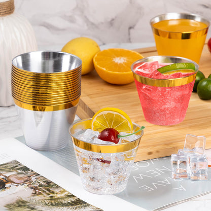 Goodluck 100PCS 9oz Gold Plastic Cups, Clear Plastic Cups with Gold Rim 🍁 All In One Marketplace Canada