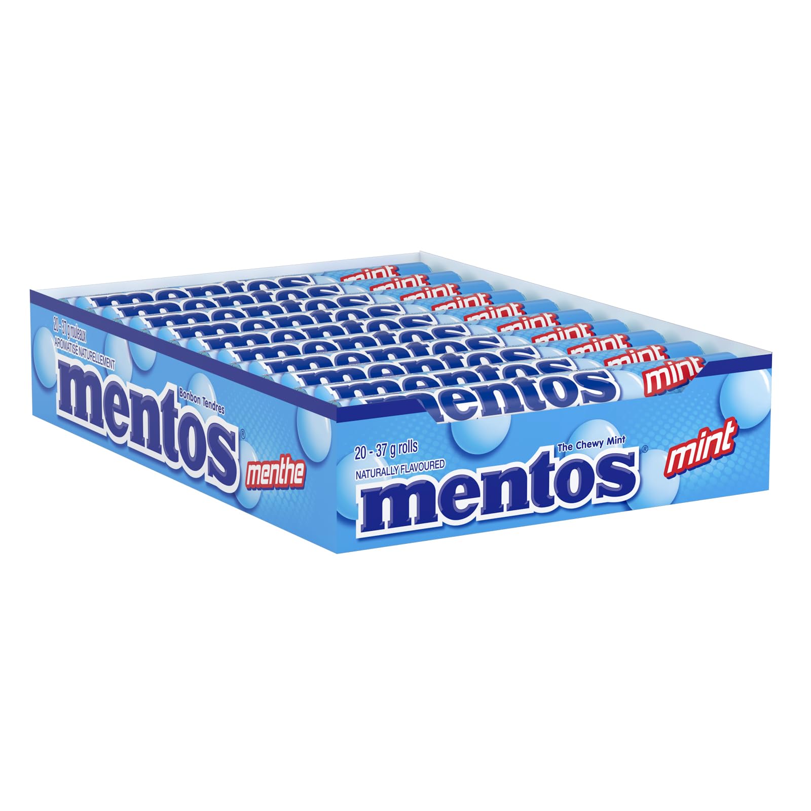 Mentos Chewy Mints, Mint - Pack of 20 Rolls (280 Pieces), 37g per roll - Available at All In One Marketplace Canada