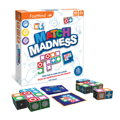 FoxMind Games: Match Madness, Family Board Games for Kids Ages 7 and up, Teens, and Adults. Pattern Block Matching Board Game, Puzzle Game Think Fast to Make The Match, 1 to 4 Players
