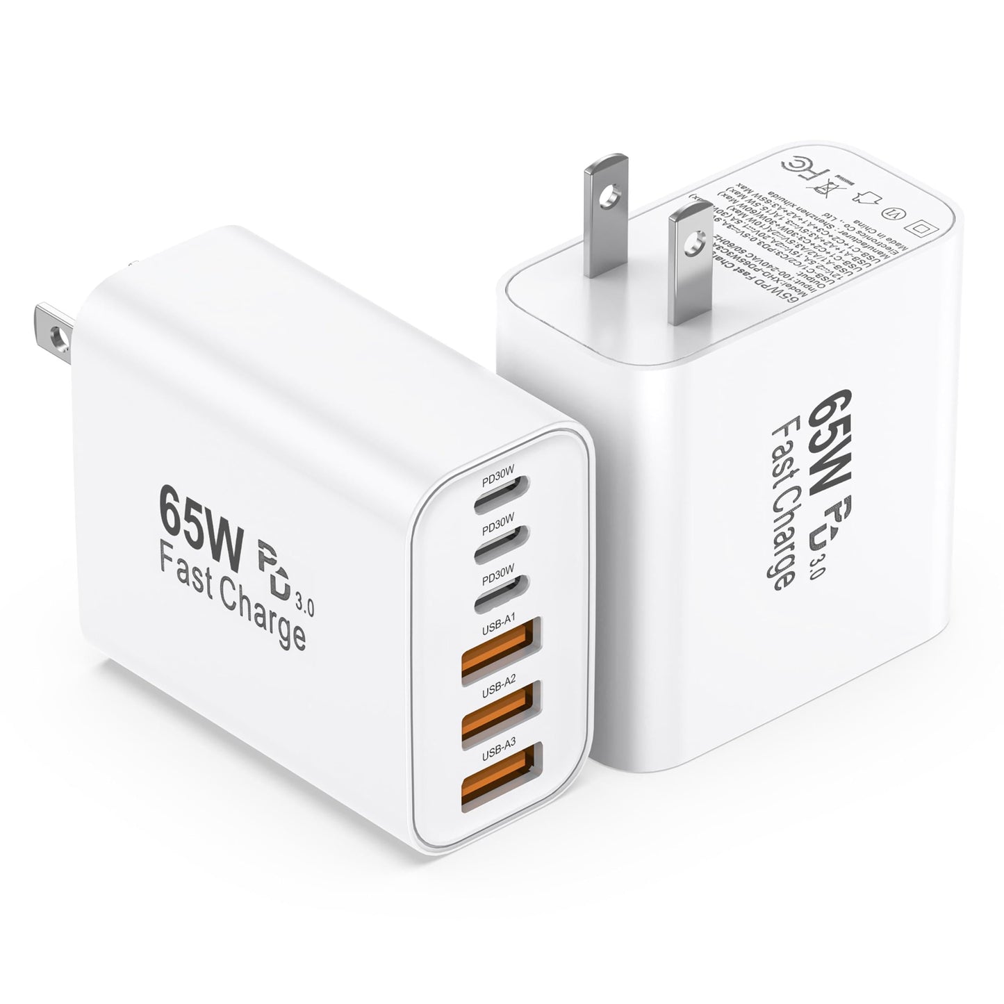 USB C Charger Block 65W, 2Pack 6-Port Type C Fast Charging Blocks - Available at All In One Marketplace Canada
