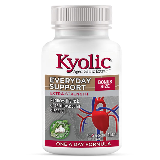 Kyolic Odourless Aged Garlic Extract - 90 Tablets Extra Strength 1000mg - Cardiovascular Supplement - Kyolic Cardiovascular Health -Garlic Extract Supplement - 90 Day-Supply - Available at All In One Marketplace Canada