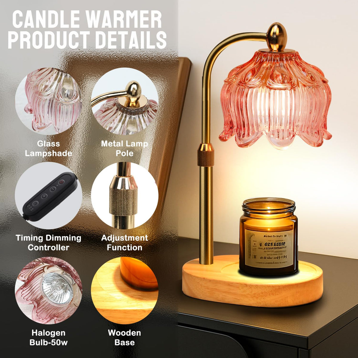 GEEZO Fragrance Candle Warmer Lamp,Electric Candle Warmer with Timer & Dimmer, Mom Christmas Birthday Gifts for Women, House Warming Gifts New Home Bedroom Decor 🍁 All In One Marketplace Canada