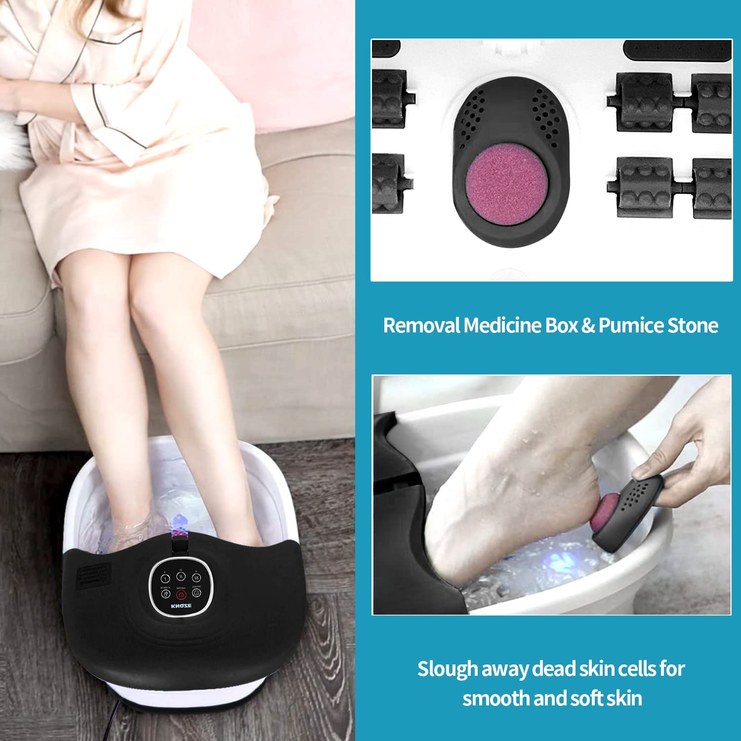 Collapsible Foot Spa Bath with Heat, Remote Control, Temperature Control, Bubbles, Pumice Stone, Red Light, Timer, 16 Massage Roller Pedicure Foot Spa Tub Foot Soaker for Soothe & Relax Tired Feet - Available at All In One Marketplace Canada