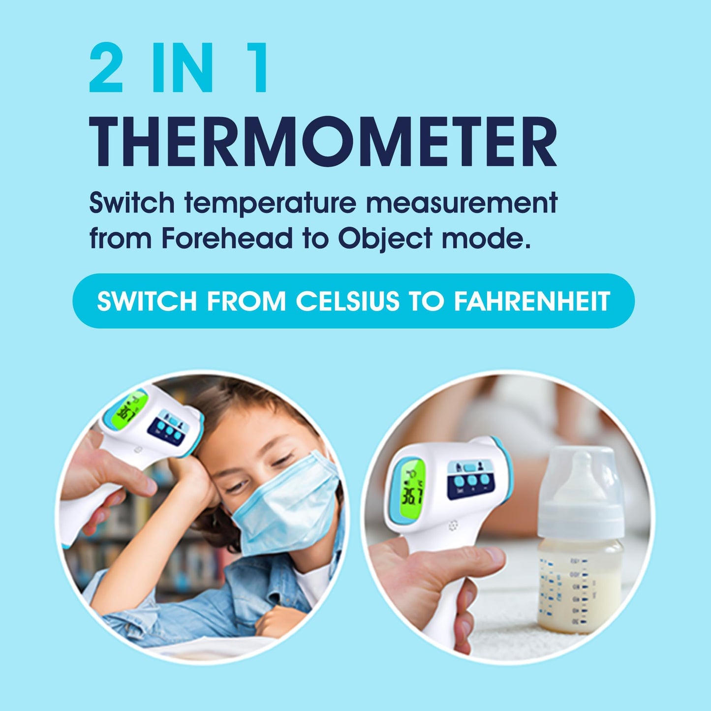 ByFloProducts Forehead Thermometer, Non Touch Digital Thermometer for Adult and Baby, Digital Infrared Thermometer, Fast and Accurate Reading with Fever Alarm, Blue - Available at All In One Marketplace Canada