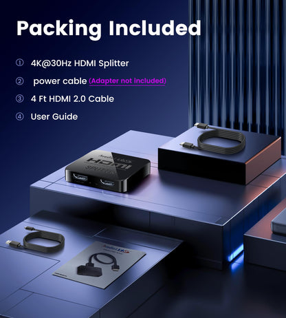 avedio links HDMI Splitter 1 in 2 Out [with 4FT HDMI Cable] 4K HDMI Splitter Duplicate/Mirror Screen Only (Not Extend), 1x2 HDMI Distributor Adapters (Copy 1 Source to 2 Displays at The Same Time)