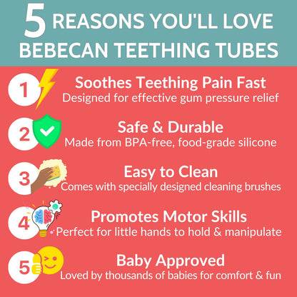 BEBECAN Teething Toys for Babies, Baby Teething Relief, 6 Vibrant Colors, Super Soft Silicone Jouet Dentition Bebe, Perfect Baby Gifts Baby Boy Gifts