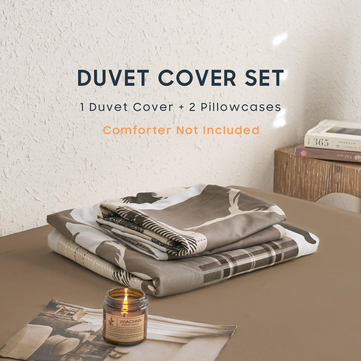 Wake In Cloud - Rustic Duvet Cover Set, Camping Christmas Farmhouse Western Patchwork Plaid Holiday Lodge Cabin RV Outdoor Wildlife Theme Bedding, 3-Piece, Taupe Brown, Queen Size 🍁 All In One Marketplace Canada