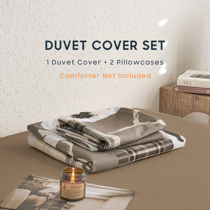 Wake In Cloud - Rustic Duvet Cover Set, Camping Christmas Farmhouse Western Patchwork Plaid Holiday Lodge Cabin RV Outdoor Wildlife Theme Bedding, 3-Piece, Taupe Brown, Queen Size 🍁 All In One Marketplace Canada