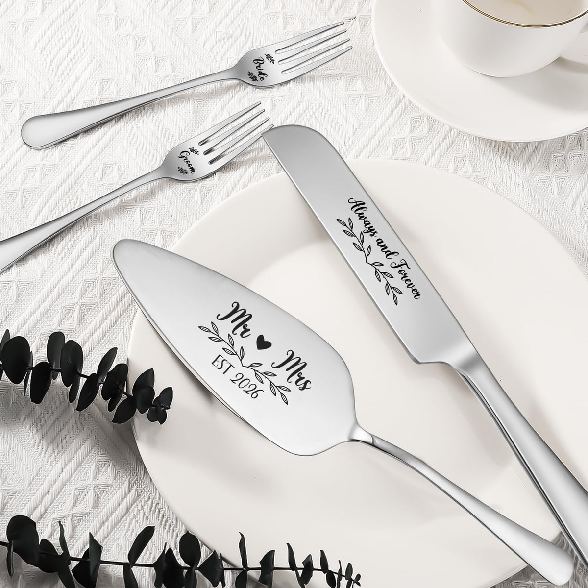 4Pcs Wedding Cake Knife and Server Set Engraved Stainless Steel Silver 2026 🍁 All In One Marketplace Canada