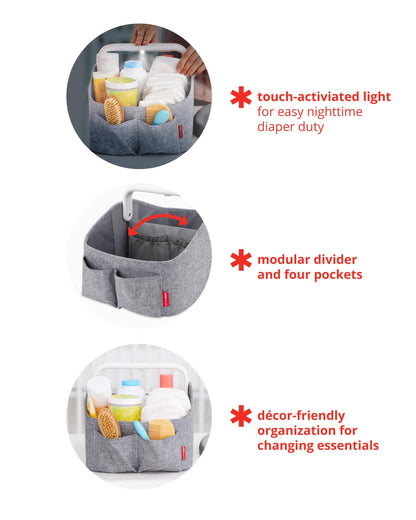 Skip Hop Diaper Caddy Organizer with Touch Sensor Night Light, Nursery Style, Oat Skip Hop