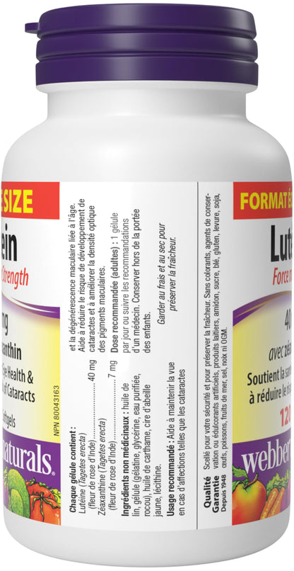 Webber Naturals Lutein 40 mg, 120 Softgels, Maximum Strength Eye Support Supplement with Zeaxanthin - Available at All In One Marketplace Canada