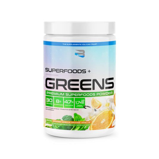Believe Supplements Superfoods + Greens | 50+ Fruits, Vegetables & Extracts | Boost Energy, Immunity, & Digestion | Rich in Antioxidants & Essential Nutrients | 30 Servings (Orange Vanilla)