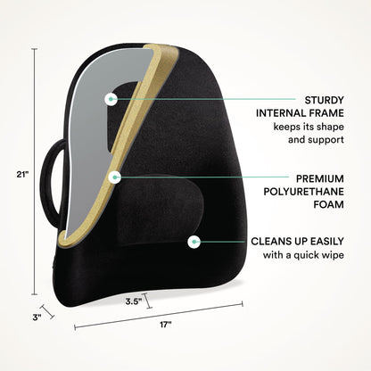 ObusForme Lowback Backrest Support - Lower Back Padded Seat Cushion and Lumbar Support Pillow, Portable Posture Support with Soft and Durable Foam