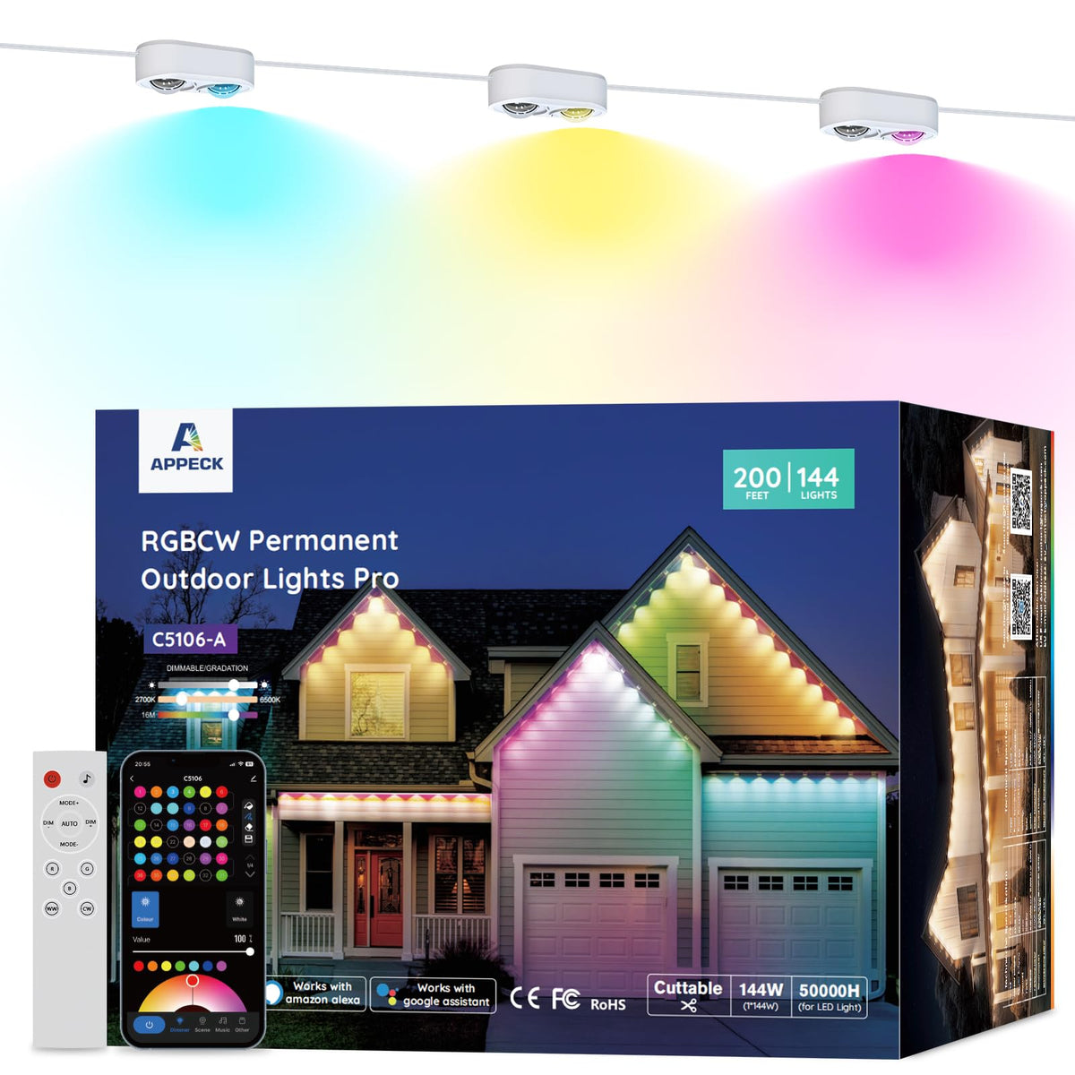 APPECK Permanent Outdoor Lights Pro, 200ft with 144 RGBCW Eaves Lights 🍁 All In One Marketplace Canada